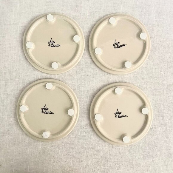 Chic and Tonic Stoneware Coasters Set Of 4 Round 4 Inch w/ Floral Pattern - Picture 4 of 7